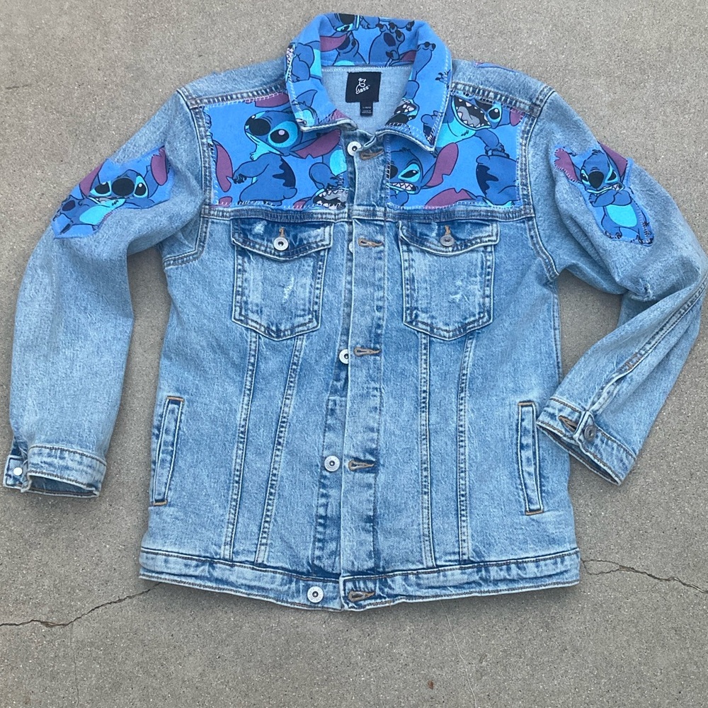 Lilo & Stitch denim Jean Jacket Upcycled M